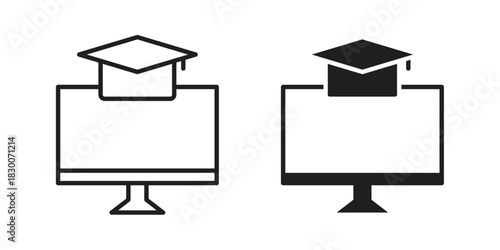 E learning icon or logo pack. Vector Illustration Outline and flat