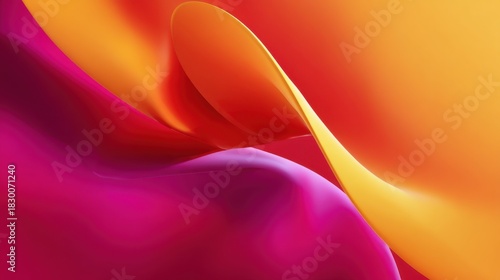 Vibrant abstract scene with dynamic, smooth shapes in fiery orange and magenta, creating a bold gradient. 