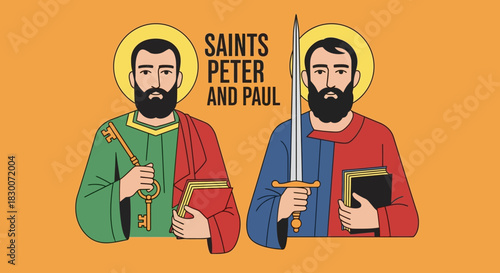 Honor Saint Peter and Paul with this modern illustration perfect for religious education, church events, or celebrating their feast day with faith-filled designs