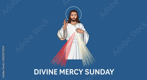 Celebrate Divine Mercy Sunday with this inspiring image of Jesus Christ offering grace, perfect for religious events, church bulletins, and spiritual reflections