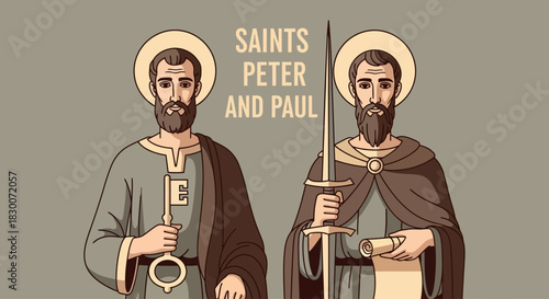 Discover the inspiring story of Saints Peter and Paul with this classic illustration, perfect for religious education, church publications, and faith-based projects