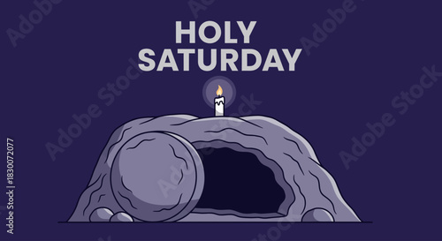 Mark Holy Saturday with this compelling illustration of the tomb and candle, conveying solemnity and hope for Easter celebrations, perfect for reflective content