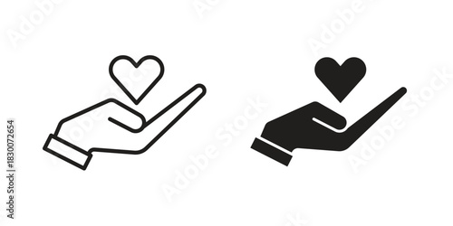 Hand holding heart icon or logo pack. Vector Illustration Outline and flat