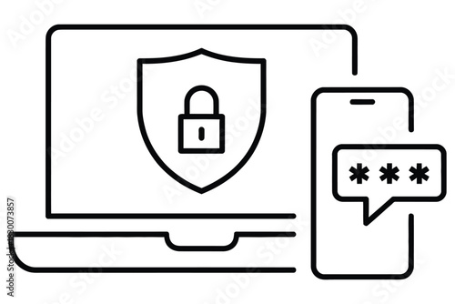 Two-step authentication icon, verification push code message on phone for secure login or sign-in, password authorization, 2FA verification password, two-factor verification with smartphone and laptop