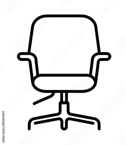 Illustration of a black outline office chair with armrests and pedestal base