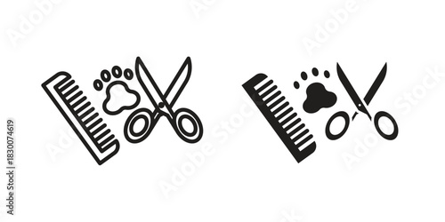 Pet grooming icon or logo pack. Vector Illustration Outline and flat