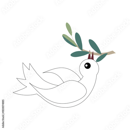 Dove of peace with an olive branch in its beak stock vector illustration for web, for print design element object isolated