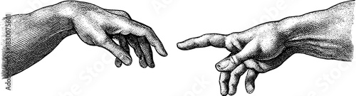 Vintage Engraving Hands Reaching Touch, Symbolic Line Art Illustration, Classic Artistic Clipart, Emotional Connection Design