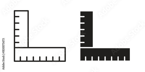Ruler combined icon or logo pack. Vector Illustration Outline and flat