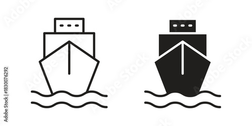 Ship icon or logo pack. Vector Illustration Outline and flat