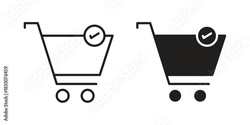 Shopping cart check icon or logo pack. Vector Illustration Outline and flat