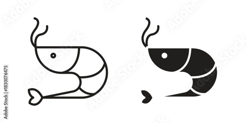 Shrimp icon or logo pack. Vector Illustration Outline and flat