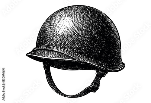 Detailed vintage engraving illustration of a soldier’s helmet — stock vector.