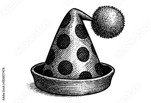 Detailed vintage engraving illustration of a clown party hat — stock vector.