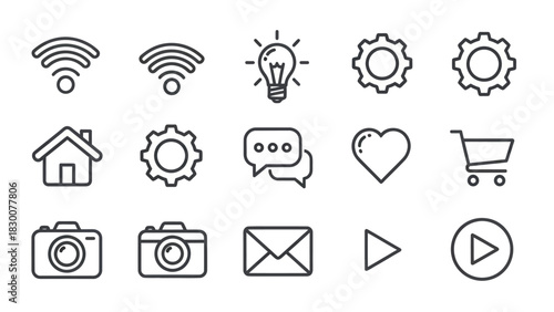Collection of essential user interface icons in a minimalist line style.