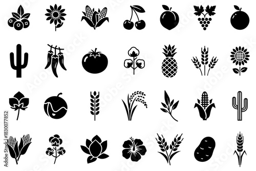 Agriculture and farming icons set – crops, harvest, agricultural symbols