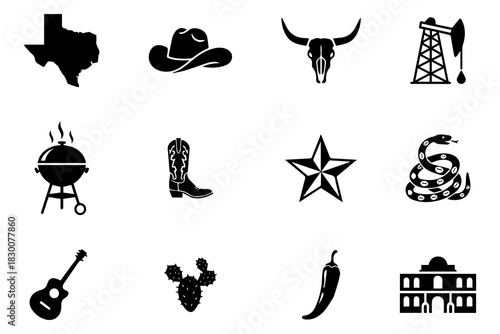 Texas Icon Set Black Silhouettes