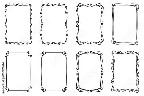 Hand drawn ink vintage frames. Stamp or letter mark frames for greeting cards, wedding, birthday party, invitations in italian or greek marine sea coastal style. Minimalist coquette vector borders