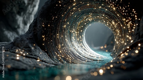 Fototapeta Naklejka Na Ścianę i Meble -  abstract waterfall flows uphill through torus shape