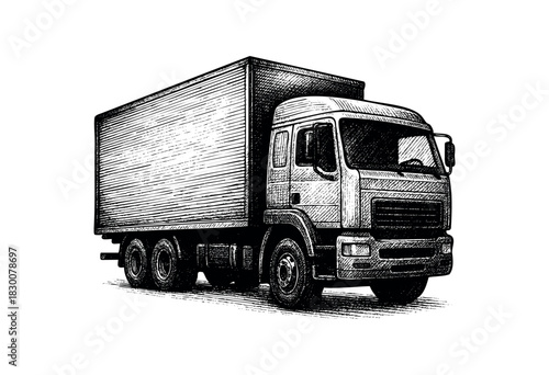 Detailed vintage engraving illustration of a cargo delivery truck — stock vector.