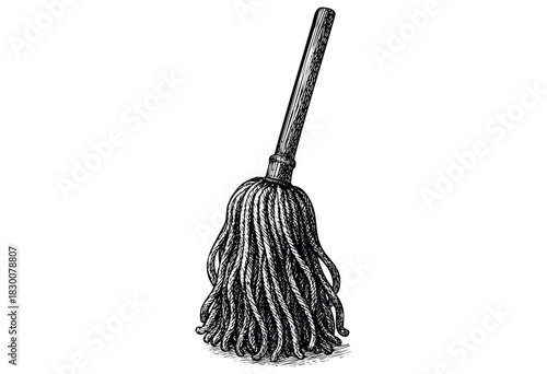Detailed vintage engraving illustration of a cleaning mop — stock vector.