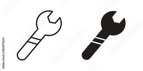 Wrench icon or logo pack. Vector Illustration Outline and flat