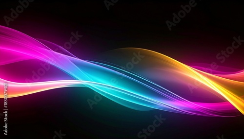 光 波紋 ウェーブ 曲線 抽象的 幻想的 サイバー テクノロジー ネオン カラフル 鮮やか 流れ 動き エネルギー エフェクト デザイン 壁紙 紫 黄色 青緑