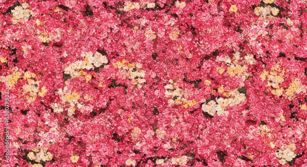 Obraz premium A vibrant, seamless texture featuring many pink, white, and yellow blossoms densely packed together, creating a beautiful spring floral backdrop, abstract, macro, fresh