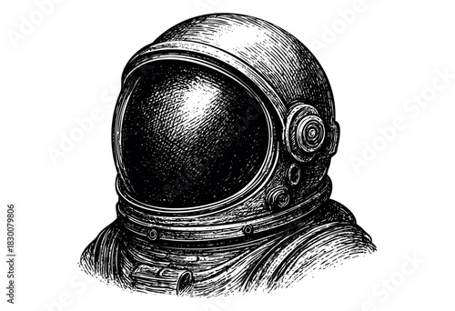 Detailed vintage engraving illustration of an astronaut’s space helmet — stock vector.