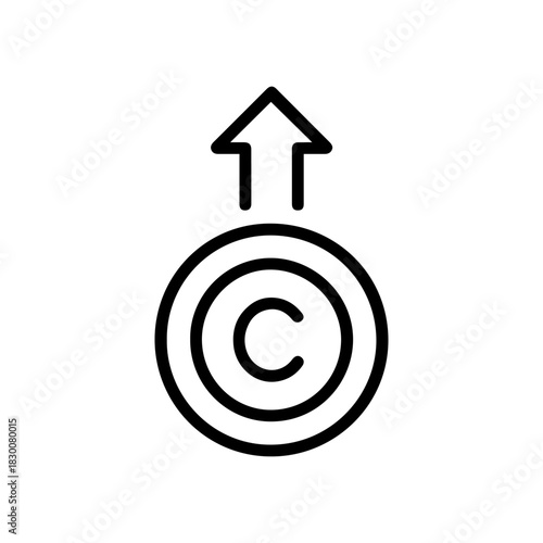coin with an arrow pointing up vector line icon on a white background Vector line icon on a white background