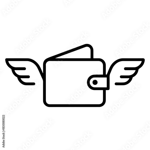 Wallet with wings vector line icon on a white background Vector line icon on a white background