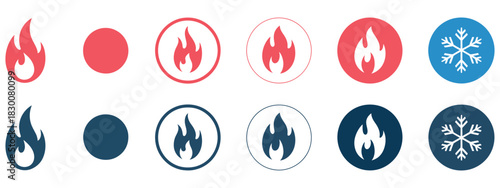 Fire and snowflake vector icon representing hot and cold sign for apps, digital temperature symbol, weather UI design, seasonal interface graphics, energy concept, climate control illustration, dual t