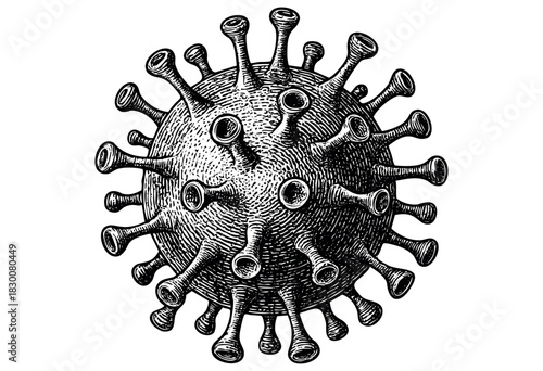 Detailed vintage engraving illustration of a virus microbe — stock vector.