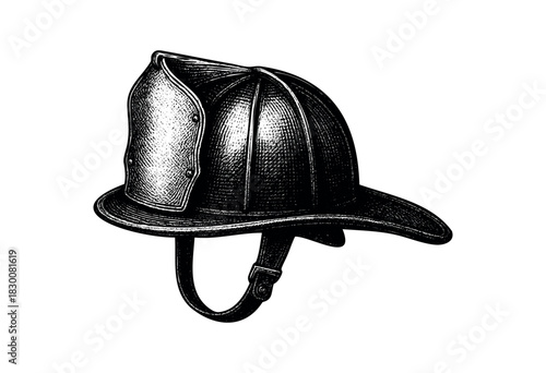 Detailed vintage engraving illustration of a firefighter’s helmet — stock vector.