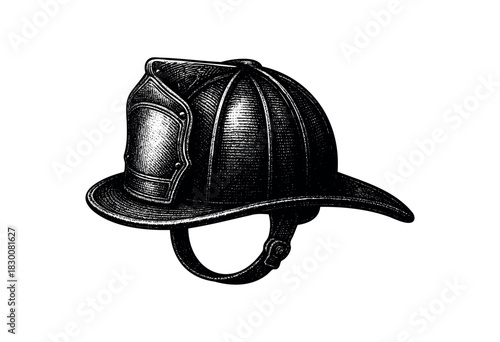 Detailed vintage engraving illustration of a firefighter’s helmet — stock vector.