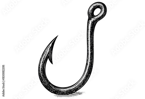 Detailed vintage engraving illustration of a fishing hook — stock vector.