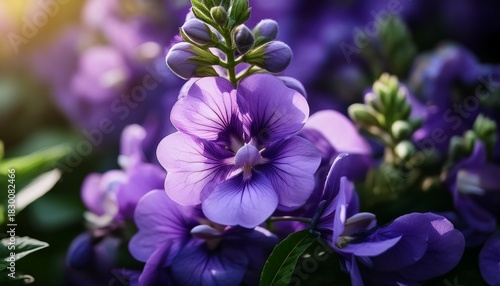 Angelonia Flower Realistic Close Up Photography Showcasing Vibrant Purple Blossoms And Lush Green Leaves Perfect For Elegant Botanical Art And Modern Nature Inspired Floral Decor