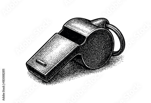 Detailed vintage engraving illustration of a referee’s whistle — stock vector.