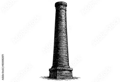 Detailed vintage engraving illustration of a tall factory chimney — stock vector.