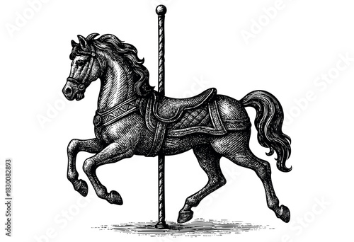 Detailed vintage engraving illustration of a carousel horse — stock vector.