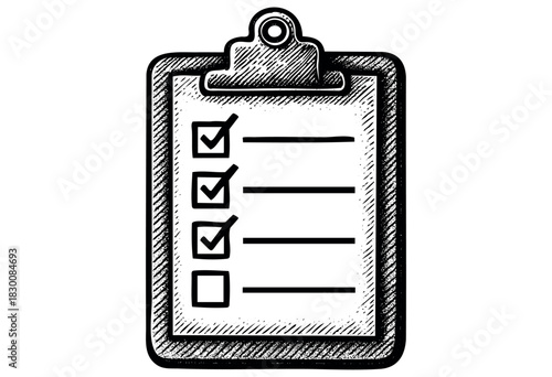 Detailed vintage engraving illustration of a clipboard checklist with marks — stock vector.