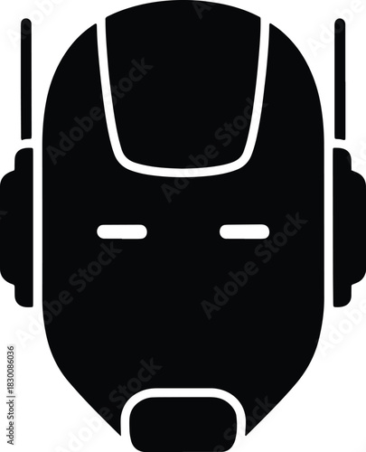 Black stylized robot or superhero helmet with antennae and visor mask android