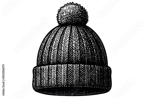 Detailed vintage engraving illustration of a wool winter hat — stock vector.