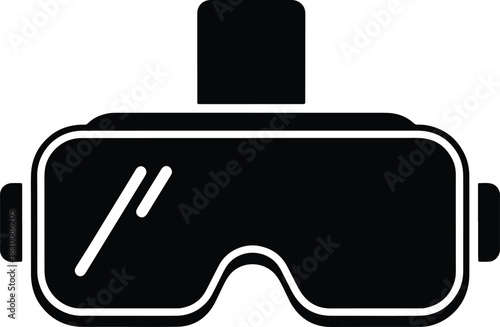 Black virtual reality headset icon with white reflections on lenses VR headset VR goggles
