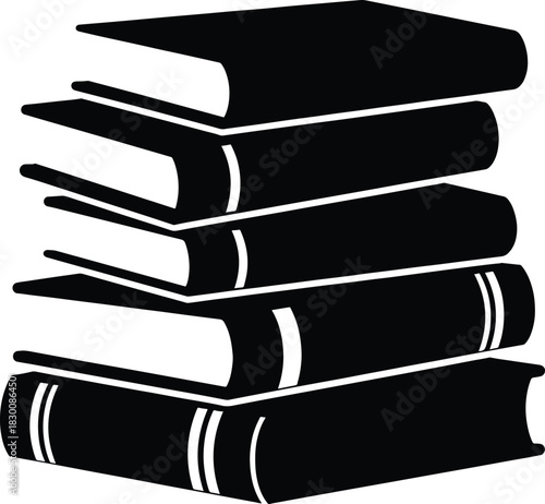 Stack of five black hardcover books with white pages and decorative bands vector