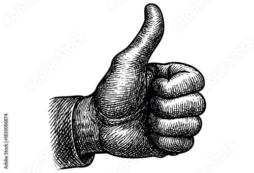 Detailed vintage engraving illustration of a hand showing thumbs up — stock vector.