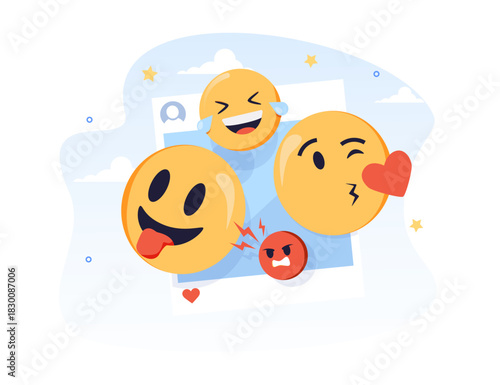 Social media react emoji icons. Social media post for digital marketing, engagement, user interaction, social content