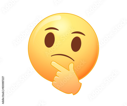 Thinking face emoji. Emoji thoughtful emoticon hmmm vector. Emoticon face shown with a single finger and thumb. An emoji