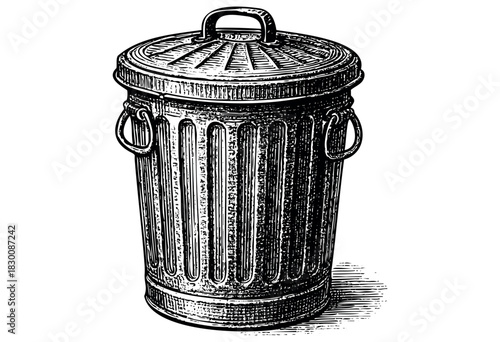 Detailed vintage engraving illustration of a metal trash bin — stock vector.