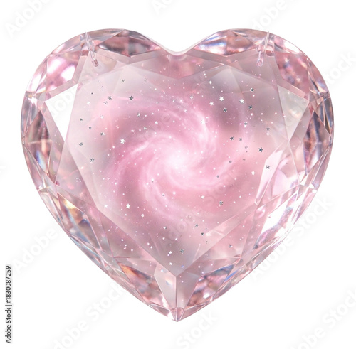 Nebula Crystal Heart with Floating Stars na przezroczystym tle.